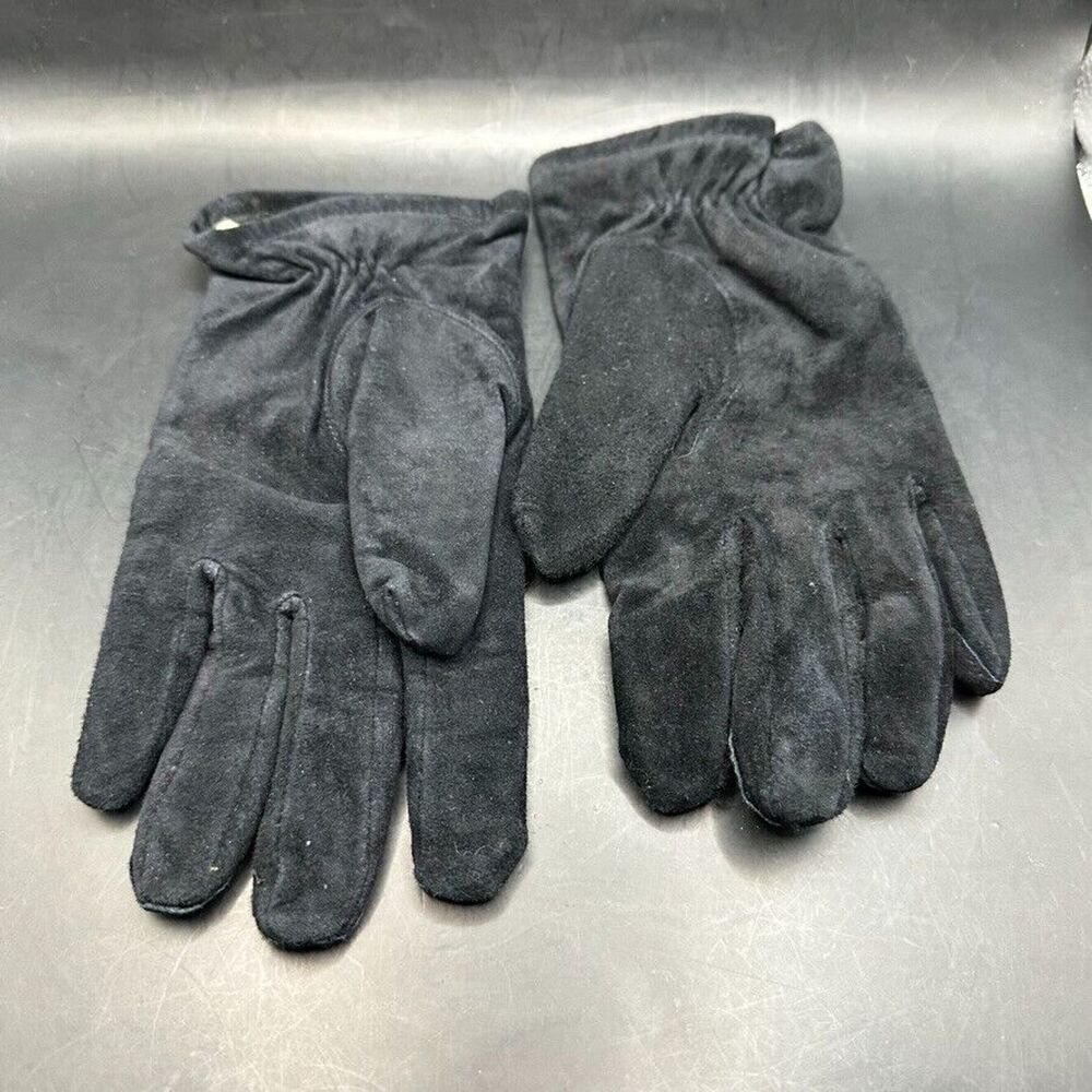 Lands End Suede Black Leather Gloves Womens Size Large Thinsulate Nylon Lining